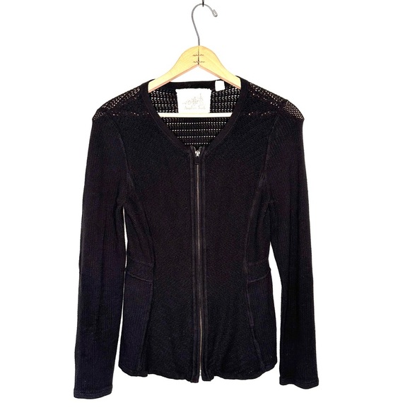 Anthropologie Angel of the North Black Front Zipper Cardigan Sweater Size Small - Picture 1 of 6